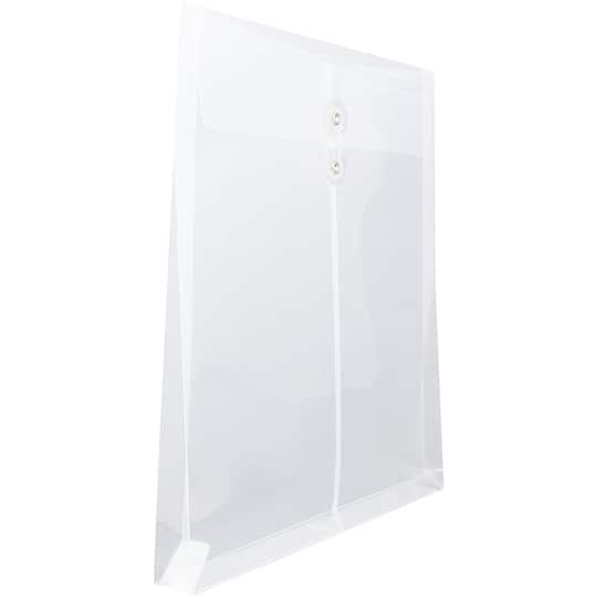 JAM Paper 9.75" x 13" Clear Plastic Button String Open End Envelopes, 6ct.